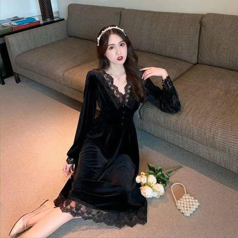 Винтажное Платье Реджина, Винтажное Французское Платье, Винтажное Платье, Готика, Платье Cottagecore, Французское Платье, Готическое Платье, 1940-е, Бархат