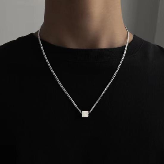 Геометрическое ожерелье с подвеской для мужчин Серебряный кубический кулон цепочка ожерелье гипоаллергенные украшения для повседневной носки