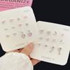 1Set Korea Cute Pink  Heart Little Stud Earrings Sweet Cool Love Zircon Ear Studs Aesthetic Earrings Girl Jewelry Gift