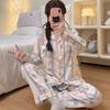 Autumn Winter Long Sleeve Pajamas for Women Cute Sweet Cat Bow Tie Flower Print Nightwear Casual Harajuku Style Sleepwear