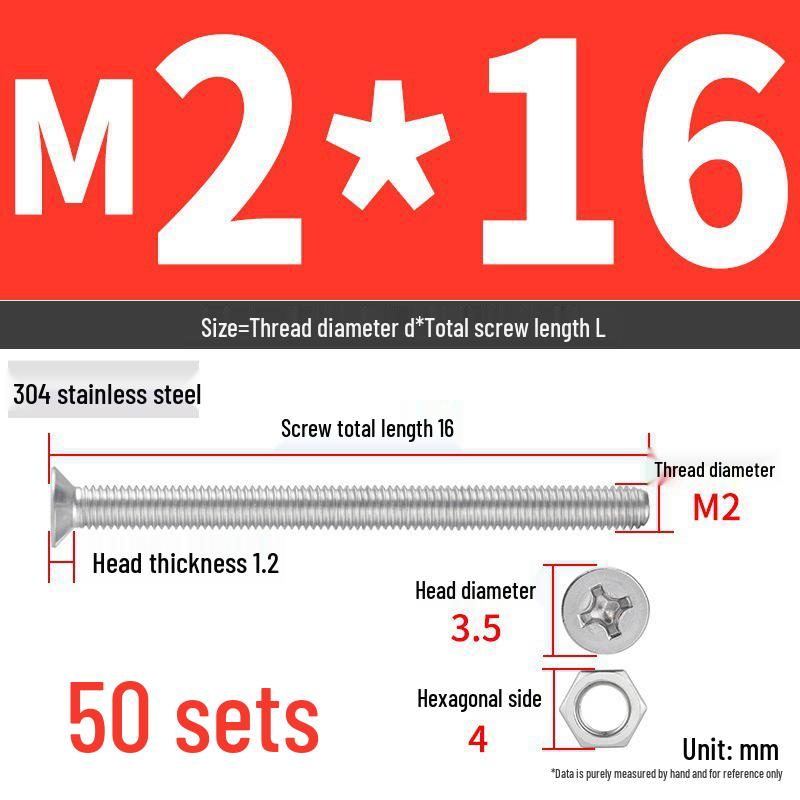 Набор Extra Long Phillips Flat Head Винтов и Гаек из Нержавеющей Стали 304 (2М, 3М, 4М)