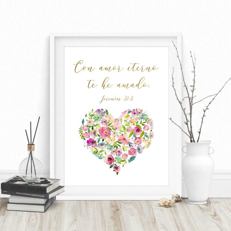 Spanish Bible Verse Love Quote Print Flower Art Canvas Painting Picture Scripture Poster Nursery Baby Room Home Wall Decor No Frame
