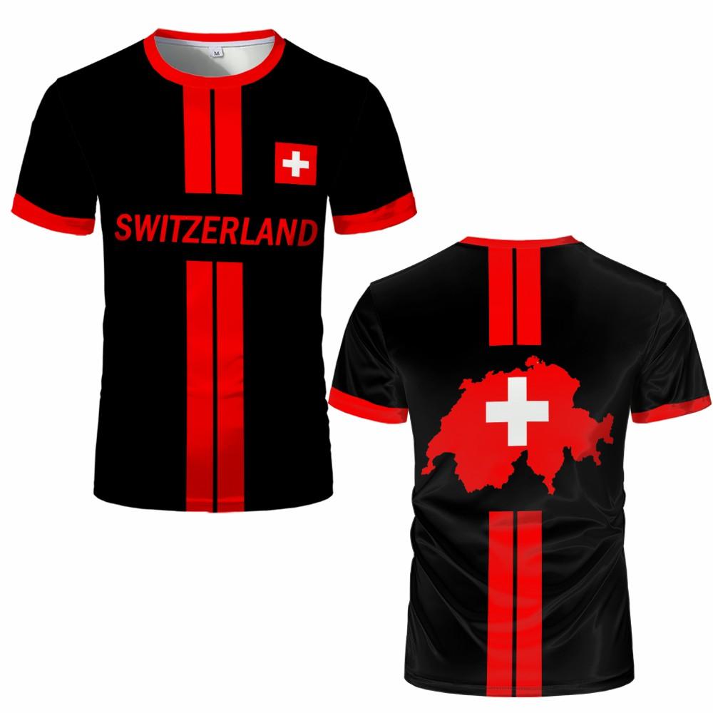 Swiss Map Flag Pattern Football T-shirt Summer Men's Casual Sports Shirt 3D Printing Design Fashionable Short Sleeved O-neck Clothing