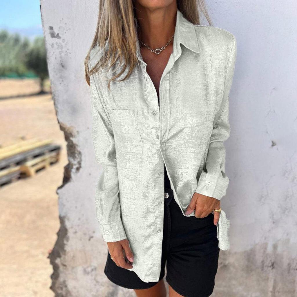 Женская модная однотонная повседневная рубашка с бархатным воротником и длинными рукавами