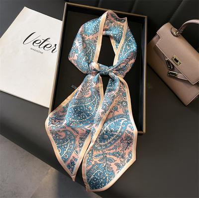 2025 Spring Scarf Women New Design Print Silk Feeling Hairbands Foulard Neckerchief Lady Long Skinny Ribbon Bag Ties