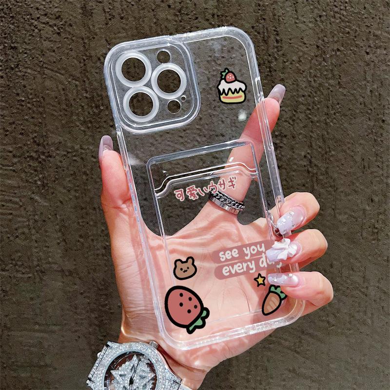 Силиконовый чехол-карман для карт для Xiaomi Redmi Note 14 13 12 11 10 iPhone 17 16 14 13 Pro Samsung S23 S24 S25 Крышка Прозрачный бампер для телефона