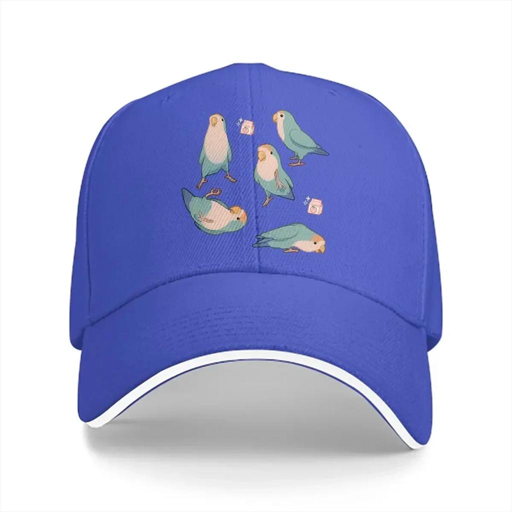 Playful Blue Lovebirds Baseball Caps Peaked Cap Parrot Birds Pet Sun Shade Hats for Unisex Women
