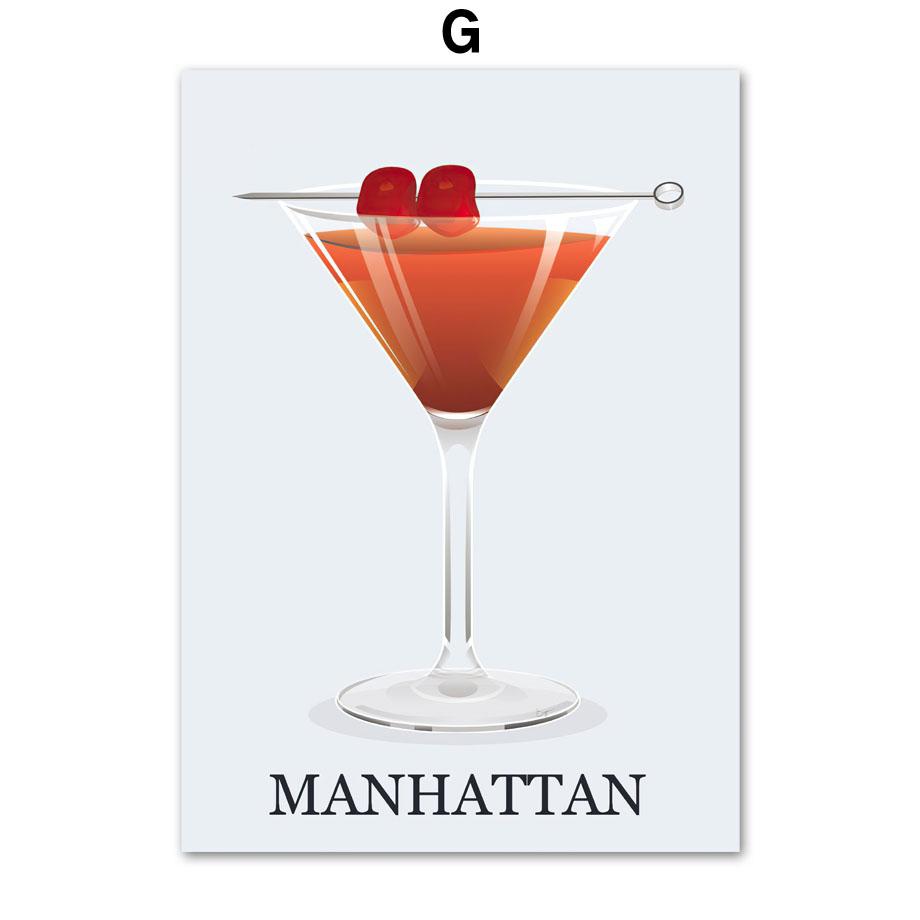 Текила Маргарита Мартини Мохито Коктейль Плакат на скандинавскую тему Настенный художественный принт Холст Картина Декор для кухни фотографии для гостиной