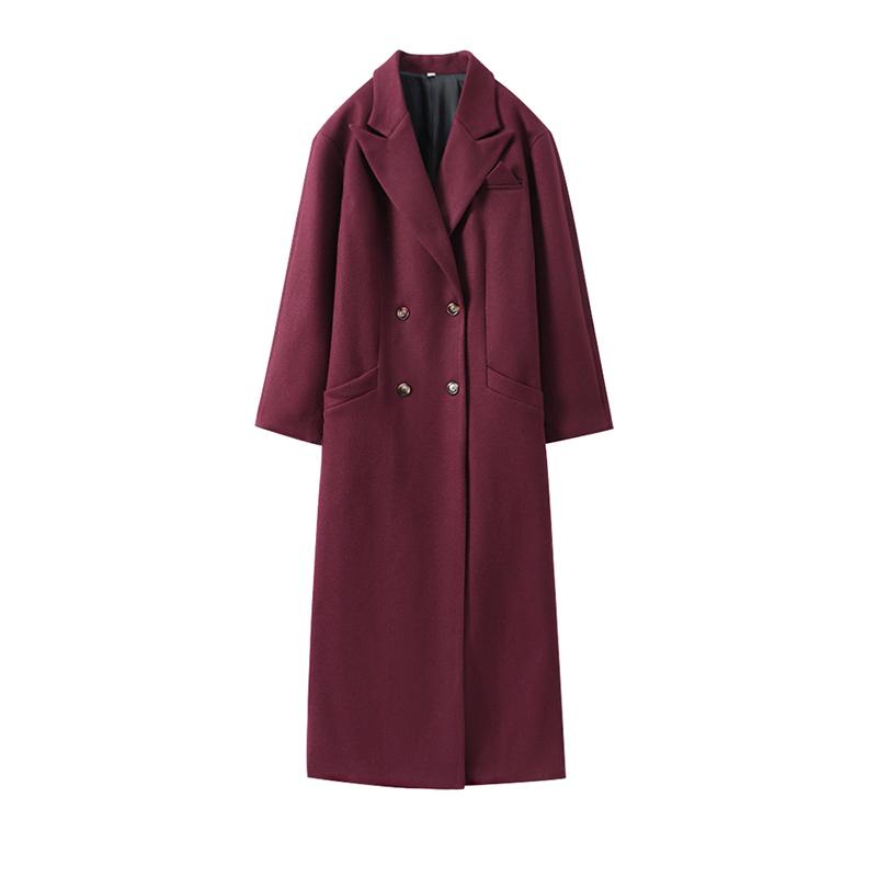 Модное женское пальто с отложным воротником и карманами, длинный рукав, длинное двубортное пальто, осень-зима, новая женская куртка