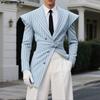 Spring Autumn Men Long Sleeve Striped Twisted Waist Thin Blazer Coats