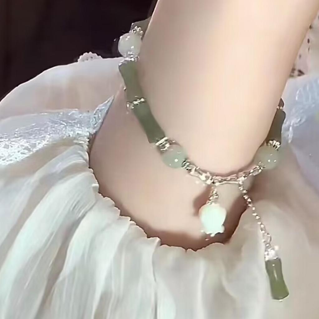 Antique Green Bead Cool Bracelet, Retro Chinese Fashion, Light Luxury, High-sensitivity Butterfly Bracelet