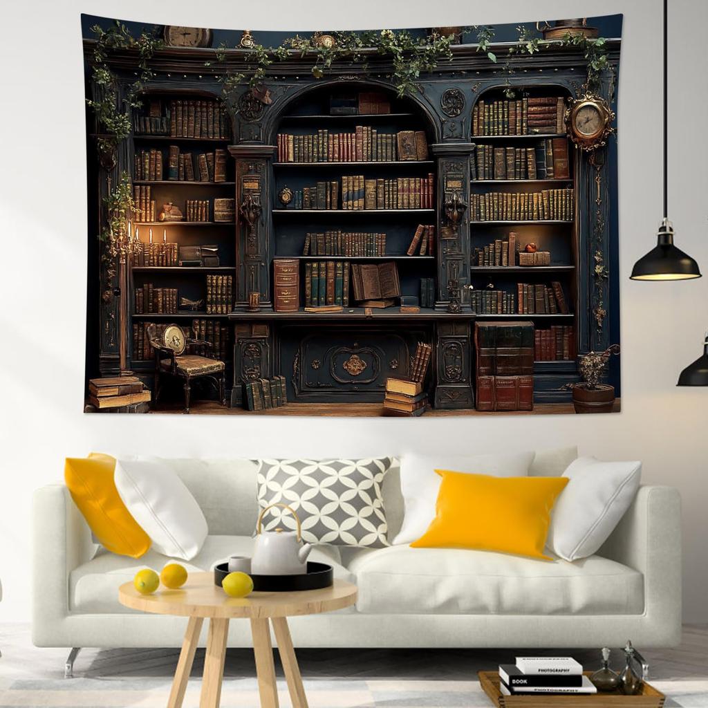 Vintage Bookshelf Tapestry Enchanted Castle Library Wall Hanging Bedroom Dormitory Living Room Decor