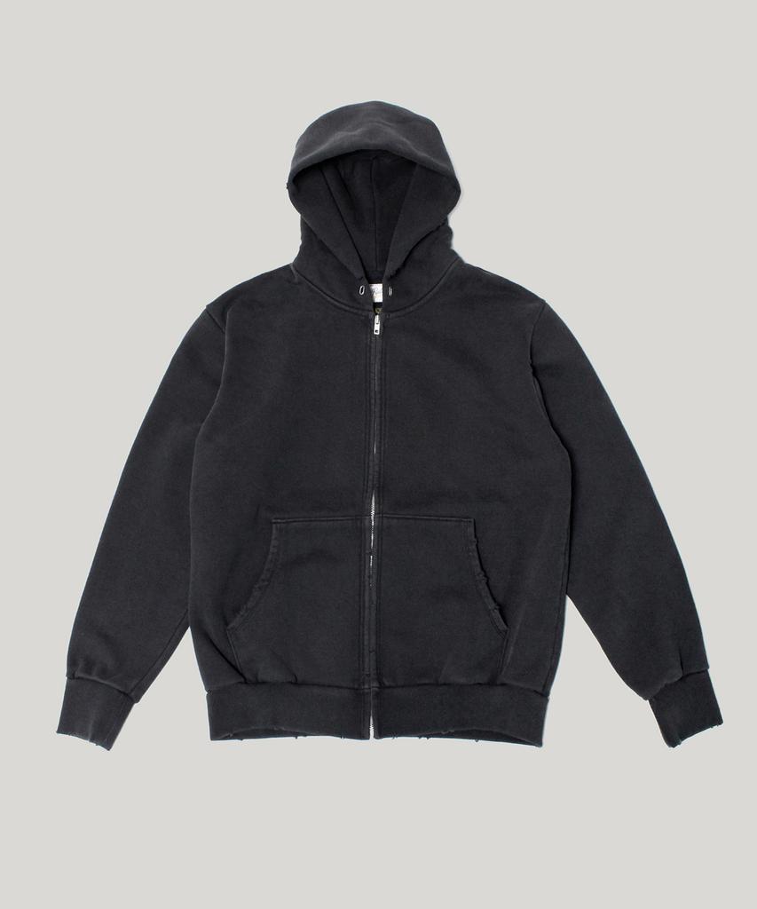 Худи на молнии с капюшоном Rusticclub Vintage, потертое, плотное, черное