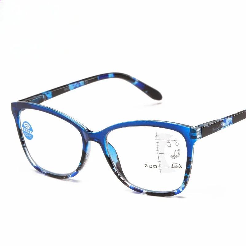 Fashionable Progressive Multifocal Colorful Floral reading eyeglasses Large Frame Spring Eyeglass Legs Anti Blue Light Presbyopia Eyeglass