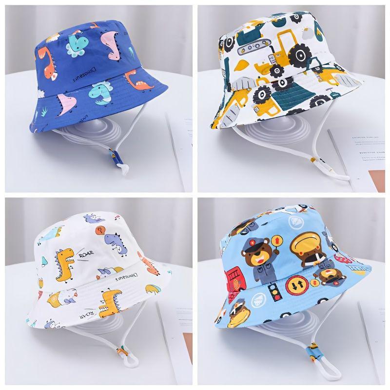 Kids Cartoon Bucket Hat Spring Summer Baby Sun Protection Cap Boys Girls UV Shield Outdoor Beach Fishing Hat