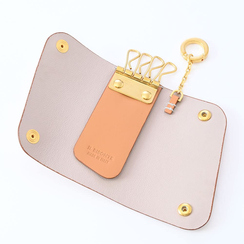 Ilbizonte Key Case 4 Rows Leather SKH115 Natural Brown KEY HOLDER ORGANIC VACCHETTA LEATHER PV0039 Key Ring Key Holder Genuine Leather Trifold Cowhide