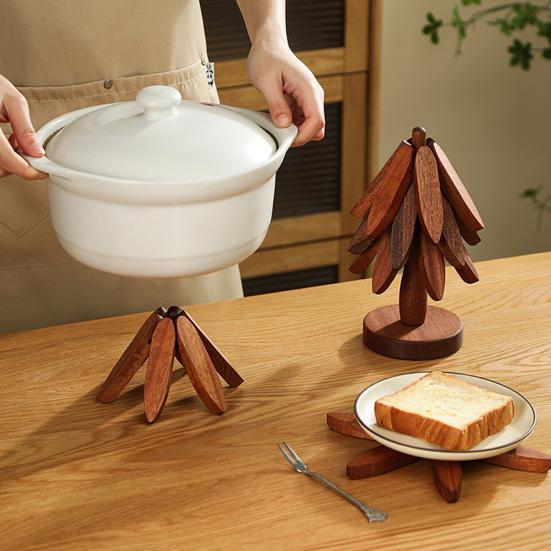 Tree Shape Heat Trivet Bamboo Placemats Foldable Kitchen Mat Non-Slip Tabletop Protector for Hot Pots Cups