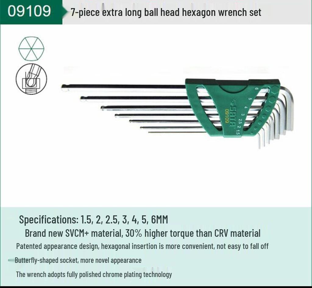 Набор шестигранных ключей - Мини, Удлиненные, Шарообразная и Плоская головка, Доступны в 7, 8, 9, 10, 14 штук (Модель 09105)