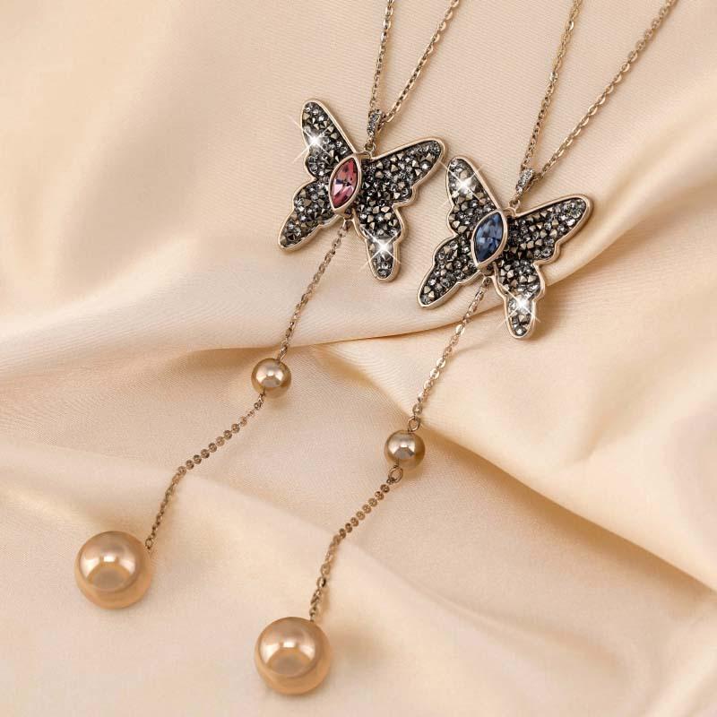 2020 Light Luxury Micro-Inlaid Butterfly Sweater Chain Women'S Same Temperament Long Necklace Pendant