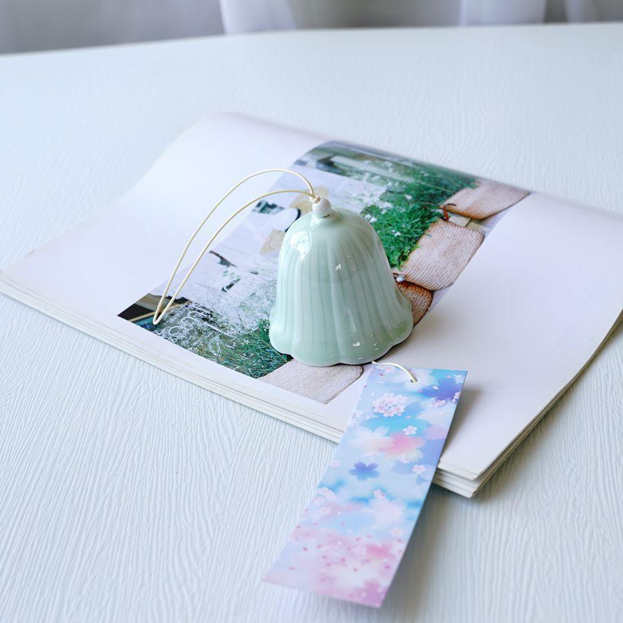 Подвесной колокольчик в японском стиле, тюльпан, керамический колокольчик, цветущая вишня, подвеска ручной работы, украшение для сада