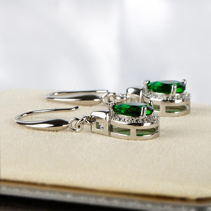 POMOiii Classic Copper Alloy Earrings For Women Green Zircon Fashion Ear Drop Female Gifts Engagement Jewelry