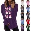 Женская мода повседневная рождественская мультяшная печать круглый вырез длинный рукав топ