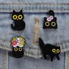 Funny Black Cats Enamel Pins Cartoon Floral Animal Lapel Badges Big Eyes Kitten Brooches  for Kids