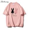 Shellsuning Cute Bunny Graphic Printed T Shirts Women Summer Casual Loose O Neck Short Sleeve Tees Female Trendy 100% Cotton Tops Lady