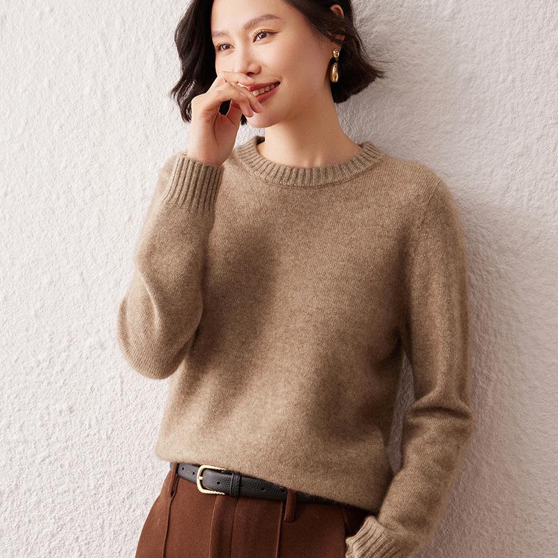 Lekasha Women's Thickened Round Neck Saddle Shoulder Cashmere Sweater for Autumn and Winter
