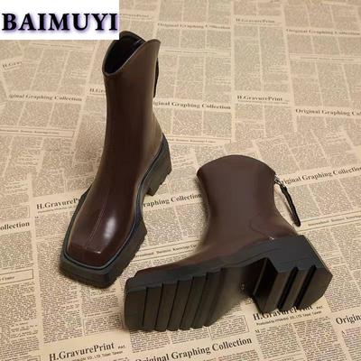 Ботильоны на платформе женские туфли челси на высоком каблуке массивный квадратный носок 2024 года модные зимние плюшевые теплые кожаные готические ботинки женские