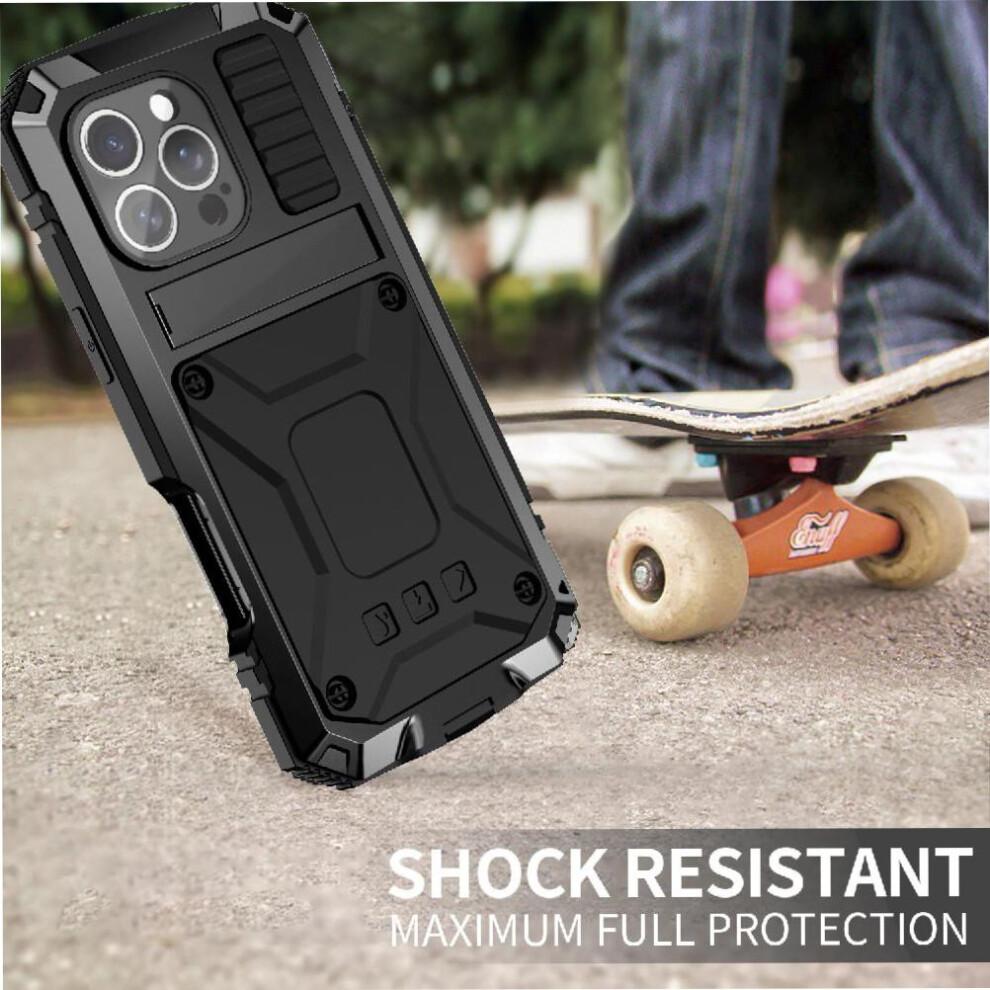 (Black) Metal Case for Iphone 16 Pro Withkickstand Glass Screen Protector 360 Full Body Protective Cover Shockproofheavy