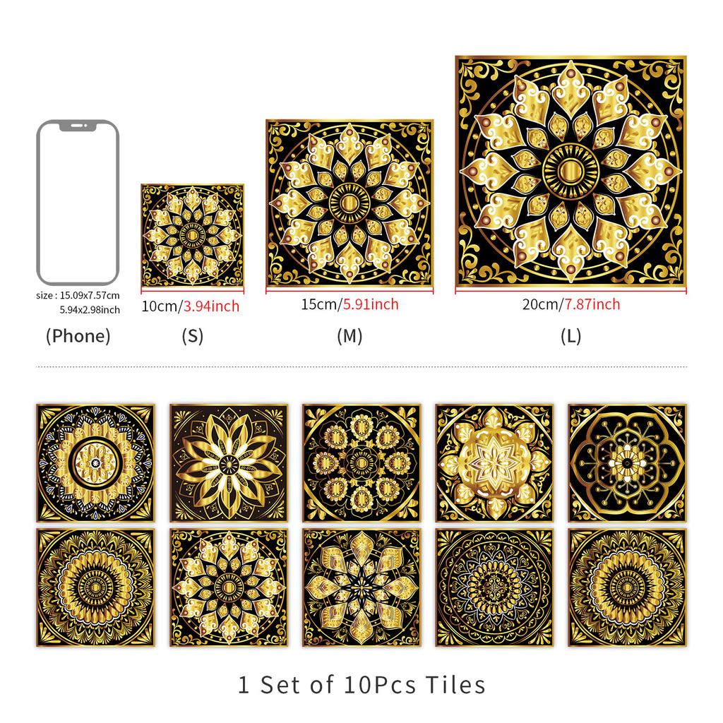 10 штук Кирпич с мандалой Самоклеящаяся наклейка на стену Водонепроницаемая Маслостойкая Кухня Гостиная Настенное украшение Европейская Кристальная Наклейка для плитки