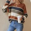 Women Sweater Round Neck Long Sleeve Knitted Tops Striped Print Loose Fit