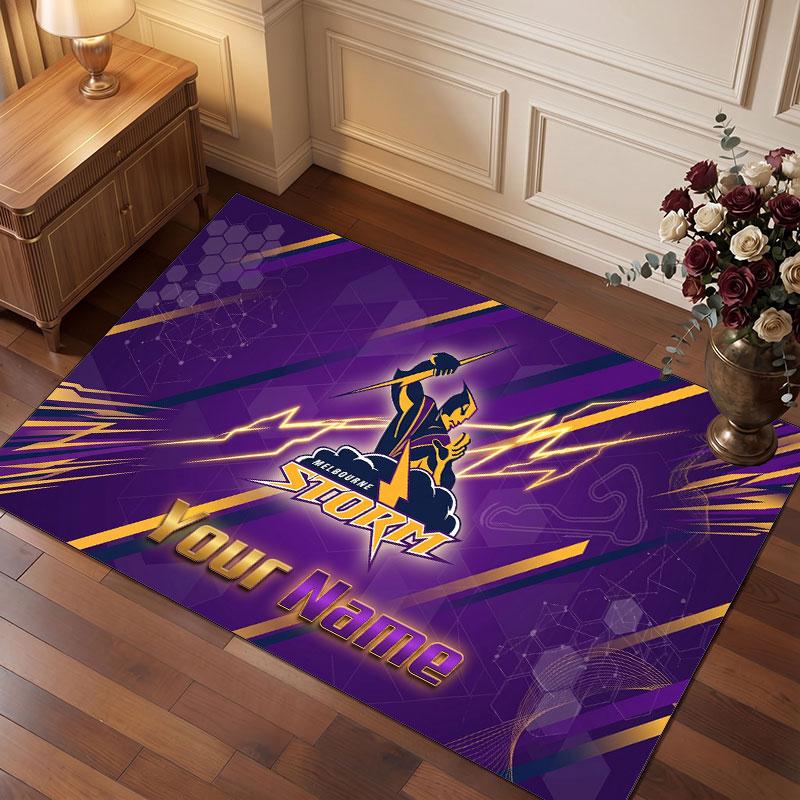 Melbourne Storm Personalized Crystal Velvet Carpet, Customized Name Text Soft Anti‑Slip Rug for Living Room Bedroom