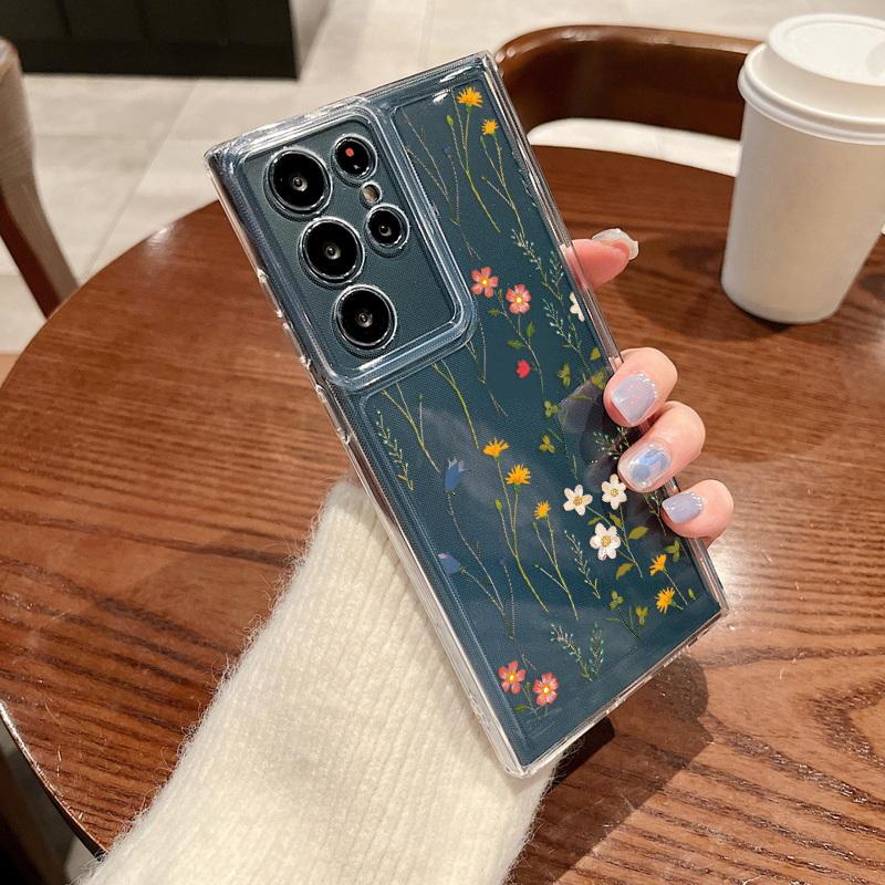 Модный прозрачный чехол для телефона с сердечками и цветочным принтом для Samsung S24 S23 Ultra S22 S21 FE A15 A35 A55 A33 A54 A53 A25, противоударный прозрачный мягкий силиконовый чехол