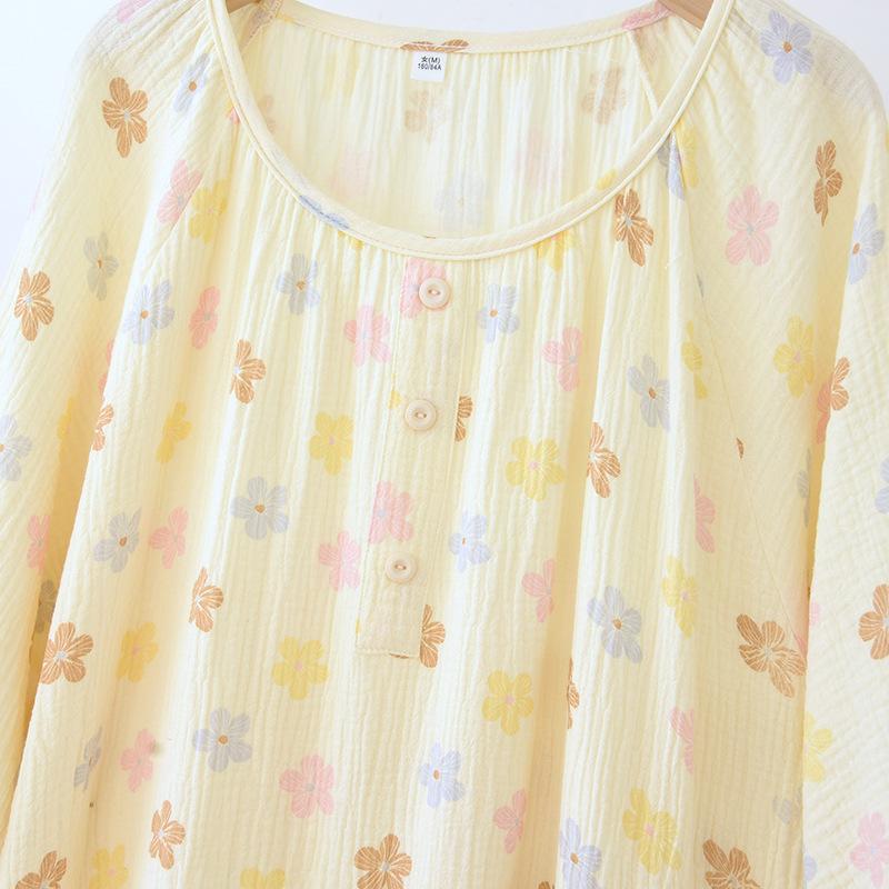 Новая женская весенне-летняя юбка для сна 2026 года, 100% хлопковая креповая ткань, юбка с круглым вырезом и пятью рукавами, свободного кроя, милое домашнее платье.