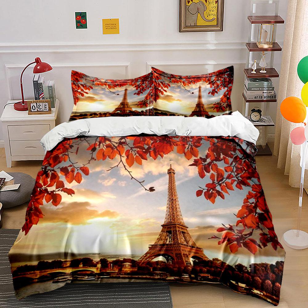 Eiffel Tower and foliage. Bedding sets Duvet cover sets Duvet covers Pillowcases(1*Duvet Cover 2*Pillowcases without duvet insert)