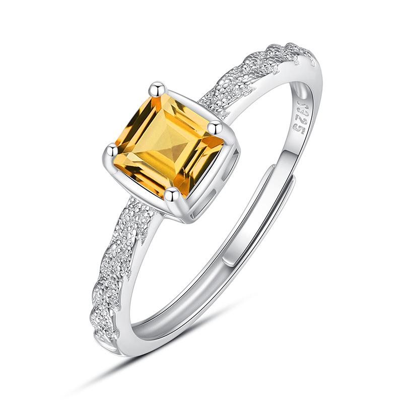 Natural Amethyst Sugar Cube Ring S925 Sterling Silver Inlaid Live Women's Ring Niche Topaz Peridot Jewelry