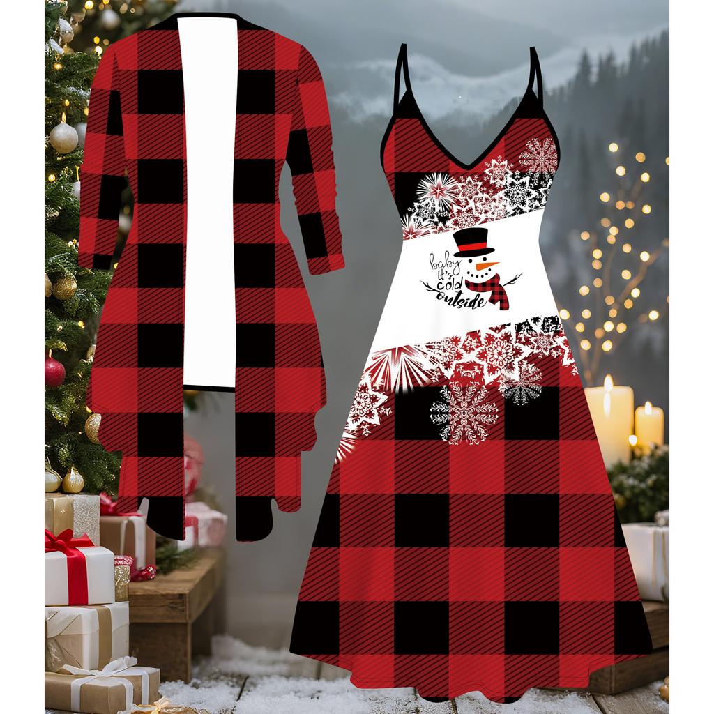 3D Рождественский Принтованный Набор Платье Пальто на День Святого Валентина, Эксцентричный Классический Тотем Модный Принт, подходит для Различных Сцен Модных Стилей