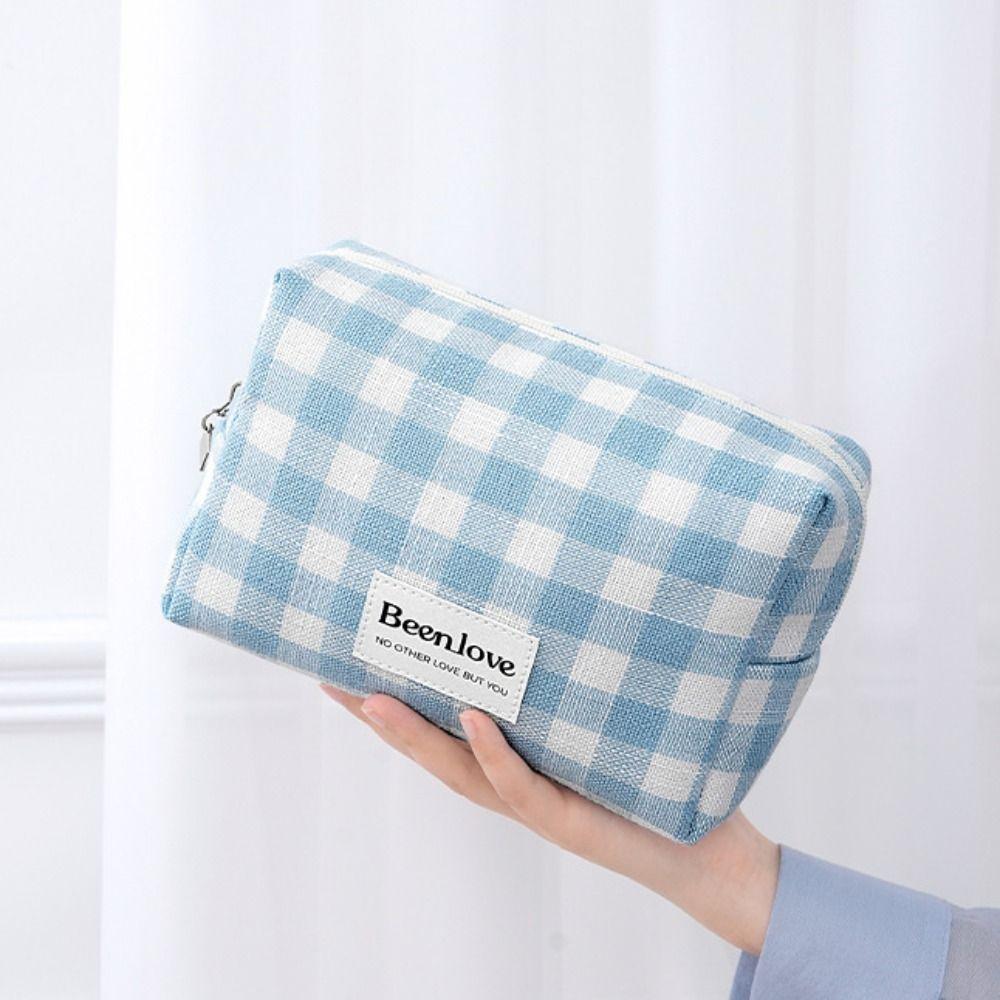 Large Capacity Makeup Pouch Lattice Travel Wash Bag Simple Plaid Cosmetic Bag  Women/men