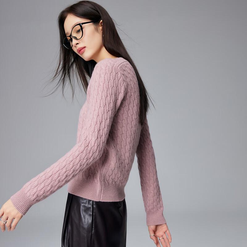 Paruo Women's 100% Cashmere Round Neck Cable Knit Sweater