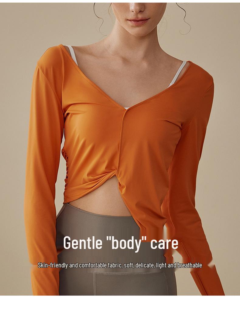 Women's Autumn V-Neck Long Sleeve Yoga Top - Nude Feeling, Ideal for Running, Fitness, and Pilates