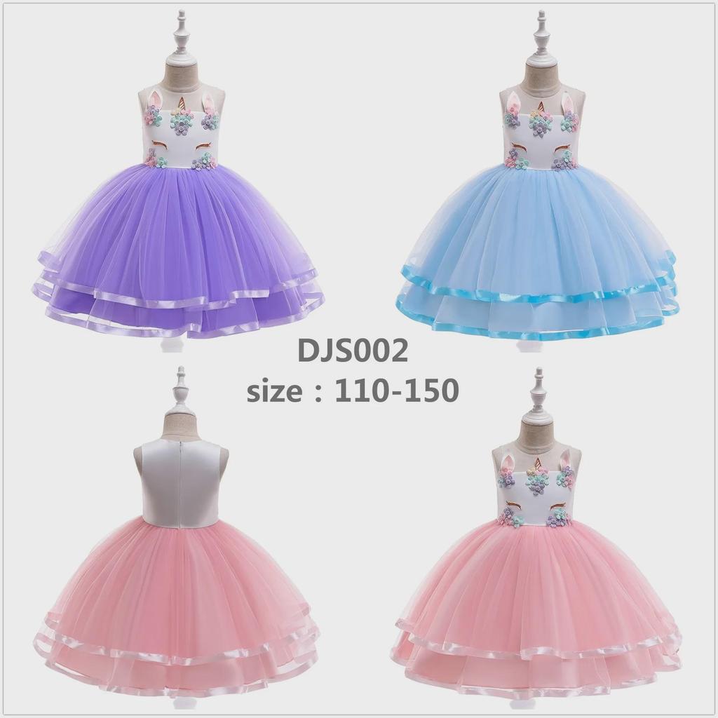 "2023 Christmas Unicorn Princess Dress for Girls, Mesh Rainbow Cotton, Ages 4-12"