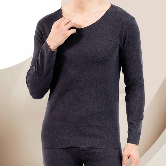 2 шт./компл., мужской однотонный комплект термобелья, двусторонний замшевый топ с v-образным вырезом и длинными рукавами, облегающий комплект с высокой талией и длинными брюками