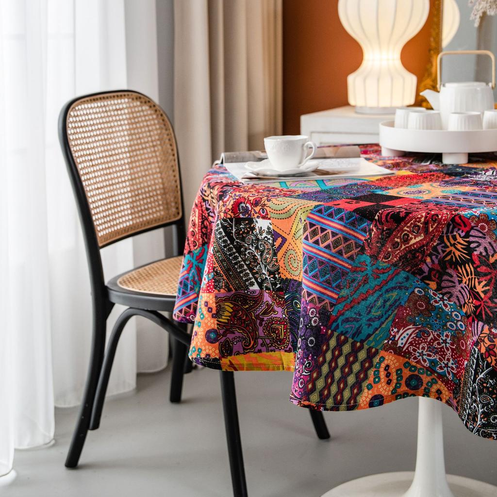 Круглая скатерть этническая многоцветная вышивка напечатанная рождественская декоративная скатерть для обеденного стола для домашнего сада чай