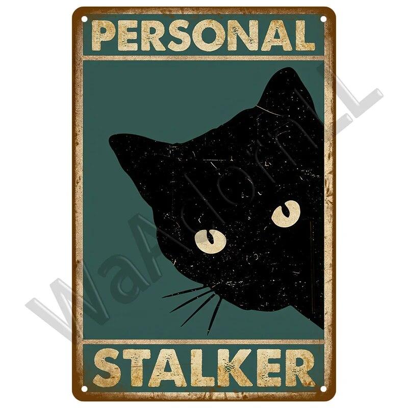 Металлический знак в стиле ретро, ​​черный кот, постер, забавный оловянный знак с котом, винтажная табличка с изображением животного, домашний декор, настенное искусство, зоомагазин, садовая табличка для бара для собак