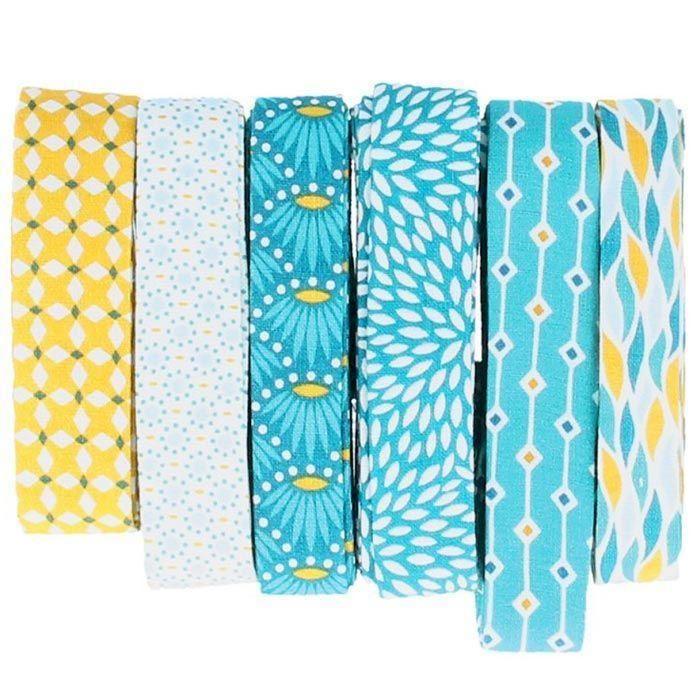 Coupon de biais - ARTEMIO - Losanges blancs sur fond ocre - 20 mm - 3 m - Couture