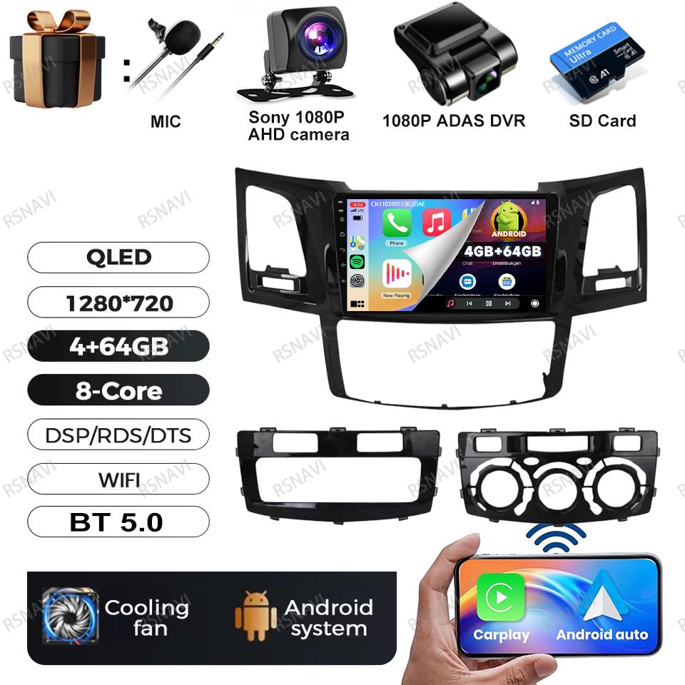 Android 16 Multimedia For Toyota Fortuner HILUX Revo Vigo 2007 - 2015 Video Player Car Radio Head Unit Carplay Navigation RDS BT