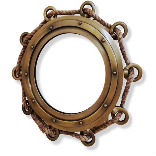 16-дюймовое зеркало с античной коричневой отделкой, алюминиевый порт, стеклянная настенная подвеска, зеркало, корабль, джут, иллюминатор, домашнее декора...