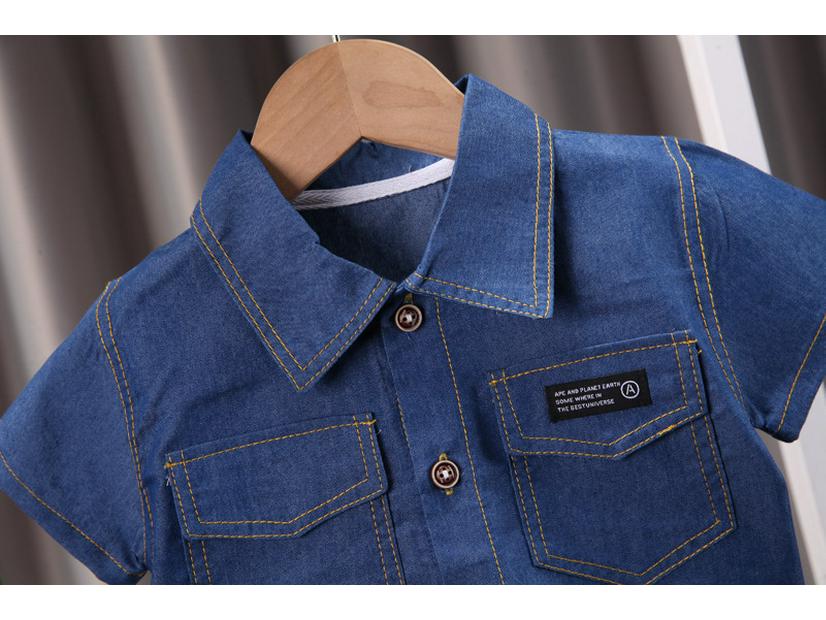 2024 Boys' Summer Lapel Short-Sleeve Shirt & Casual Pants Two-Piece Set